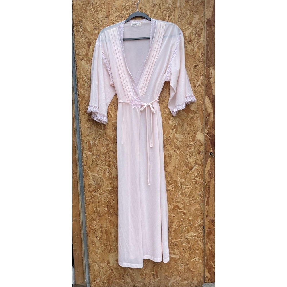 Samantha Scott Robe Womens Medium Pink Vintage Lace Trim Maxi Long Sleeve USA